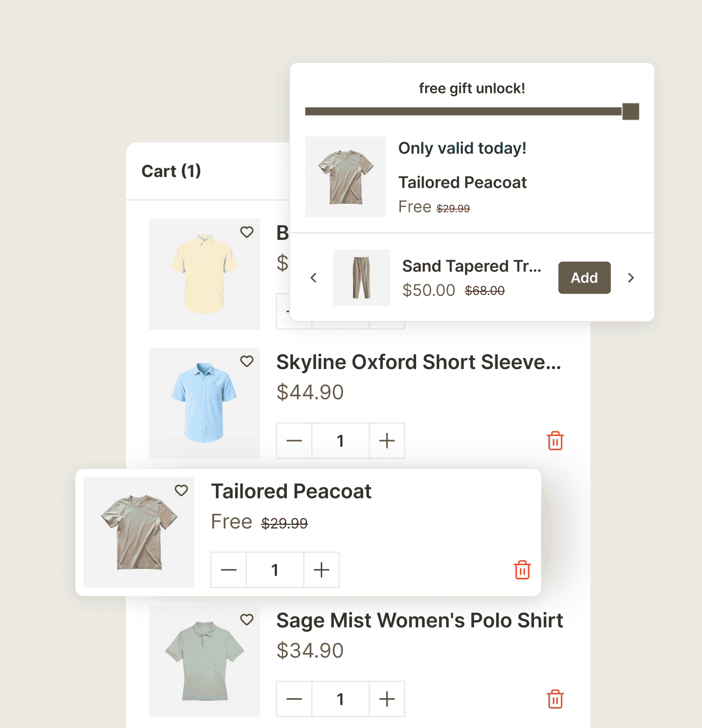 A Shopify free gift adding itself at the threshold instead of asking the shopper to find it.