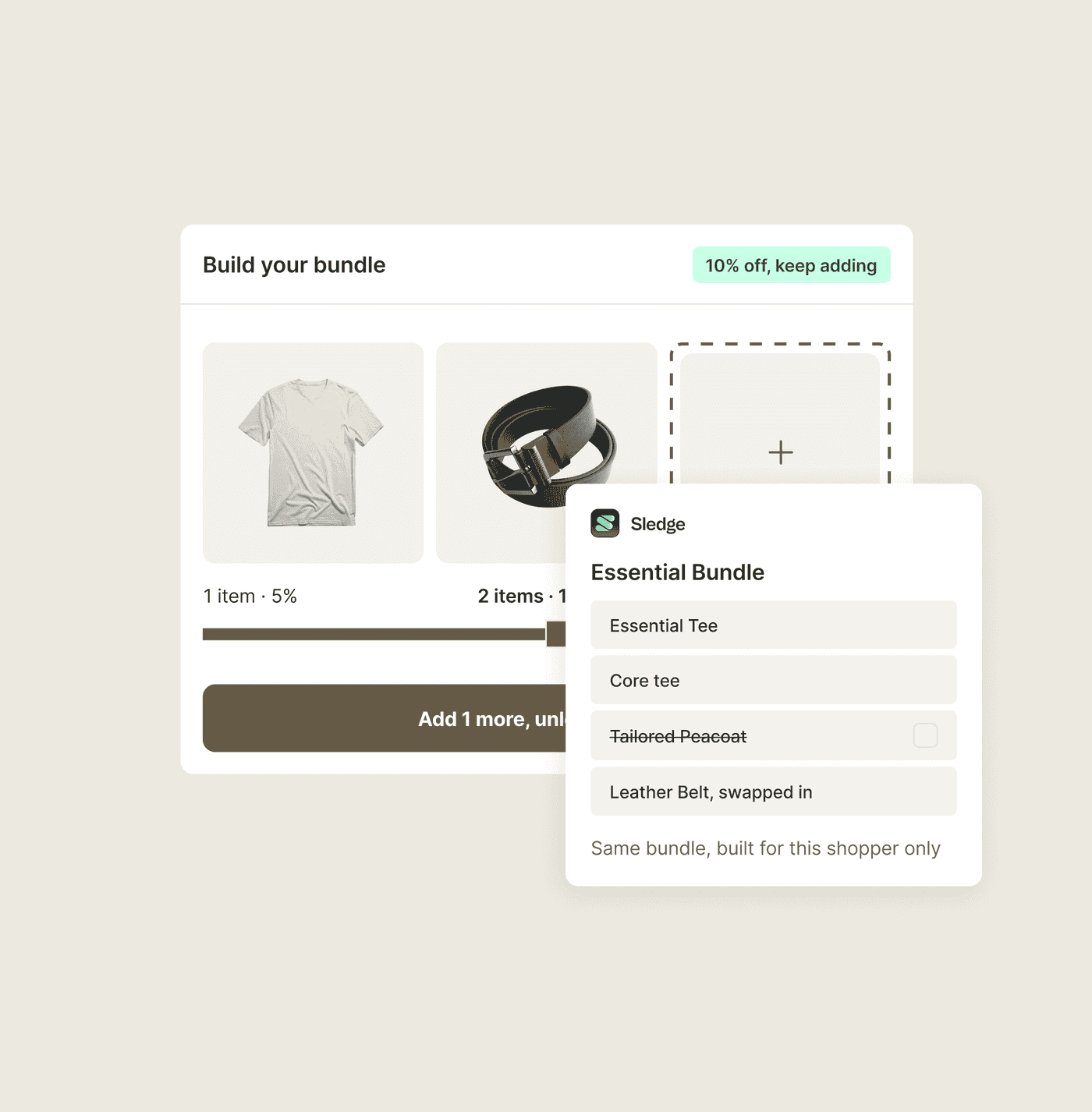A build your own bundle on Shopify swapping one item out while the bundle discount holds.