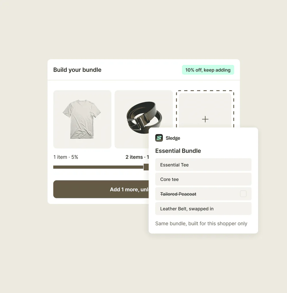 A build your own bundle on Shopify swapping one item out while the bundle discount holds.