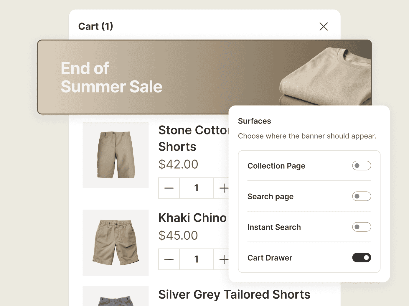 A promotion banner placed inside a Shopify cart drawer, counting down before the cart expires.