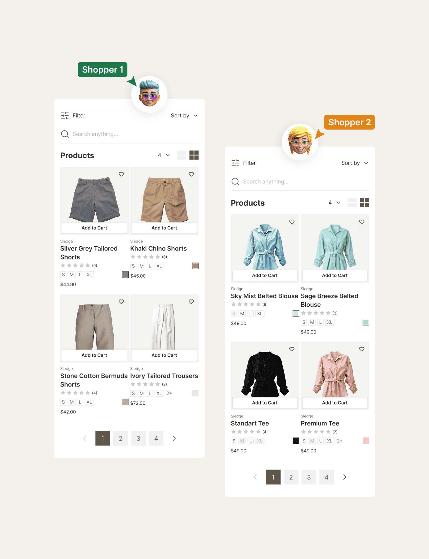 Shopify search results reordered per shopper, with the products each one came for moved to the front.