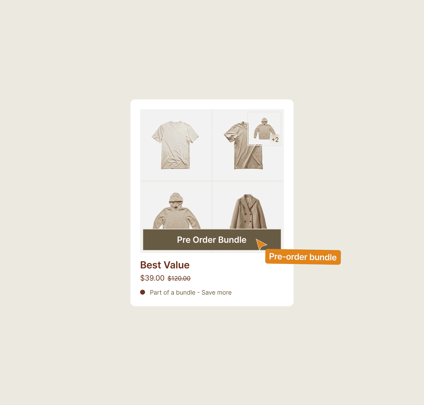 A whole Shopify set pre-sold as one bundle, staying buyable while an item is still in production.