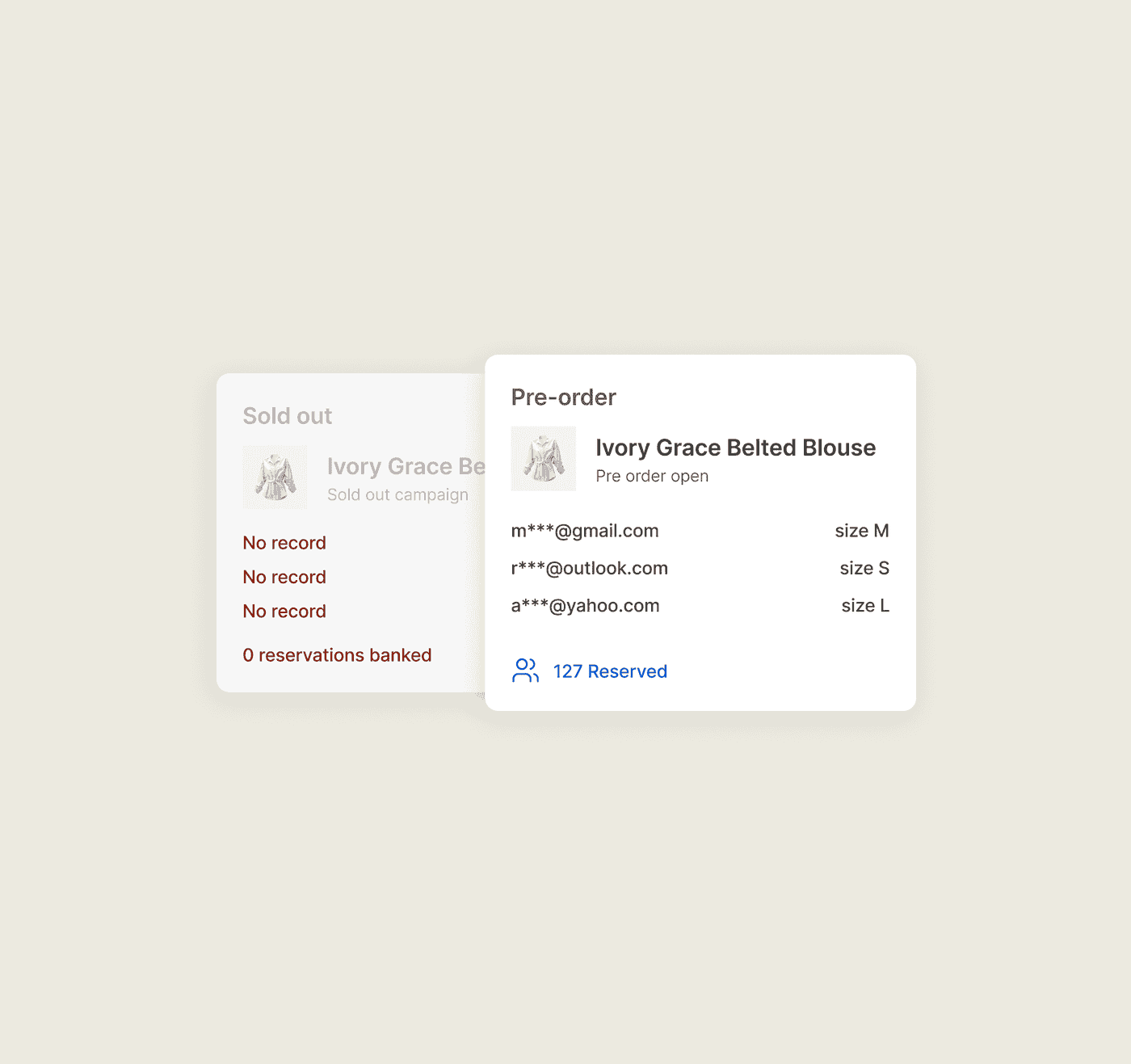 A sold-out Shopify page keeps no record, while pre-order banks the reservation and who made it.