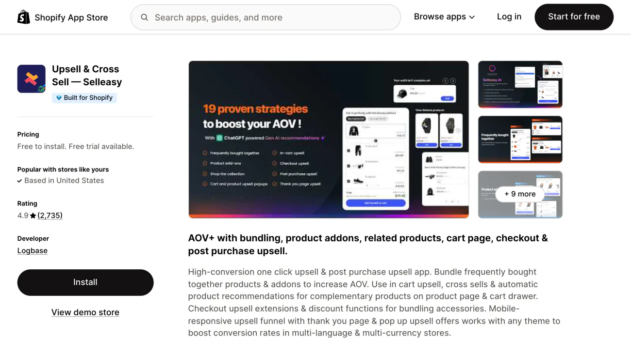 The Selleasy listing on the Shopify App Store, with its summary and screenshots.