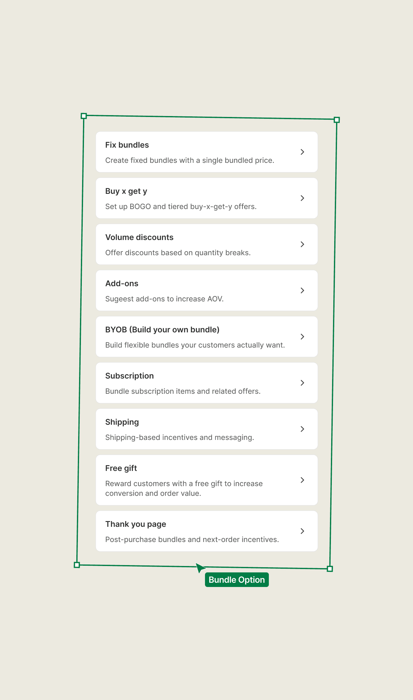 The Sledge offer types listed in one app: fixed bundles, Buy X Get Y, volume, add-ons, BYOB, shipping, and free gift.
