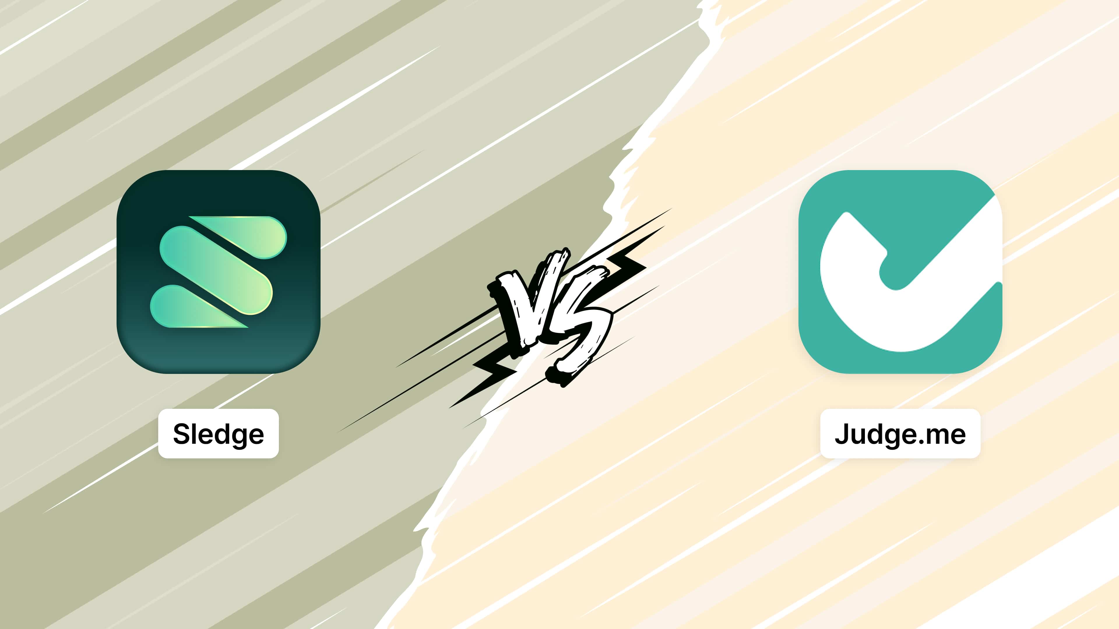 The Sledge and Judge.me app icons facing each other across a split background.