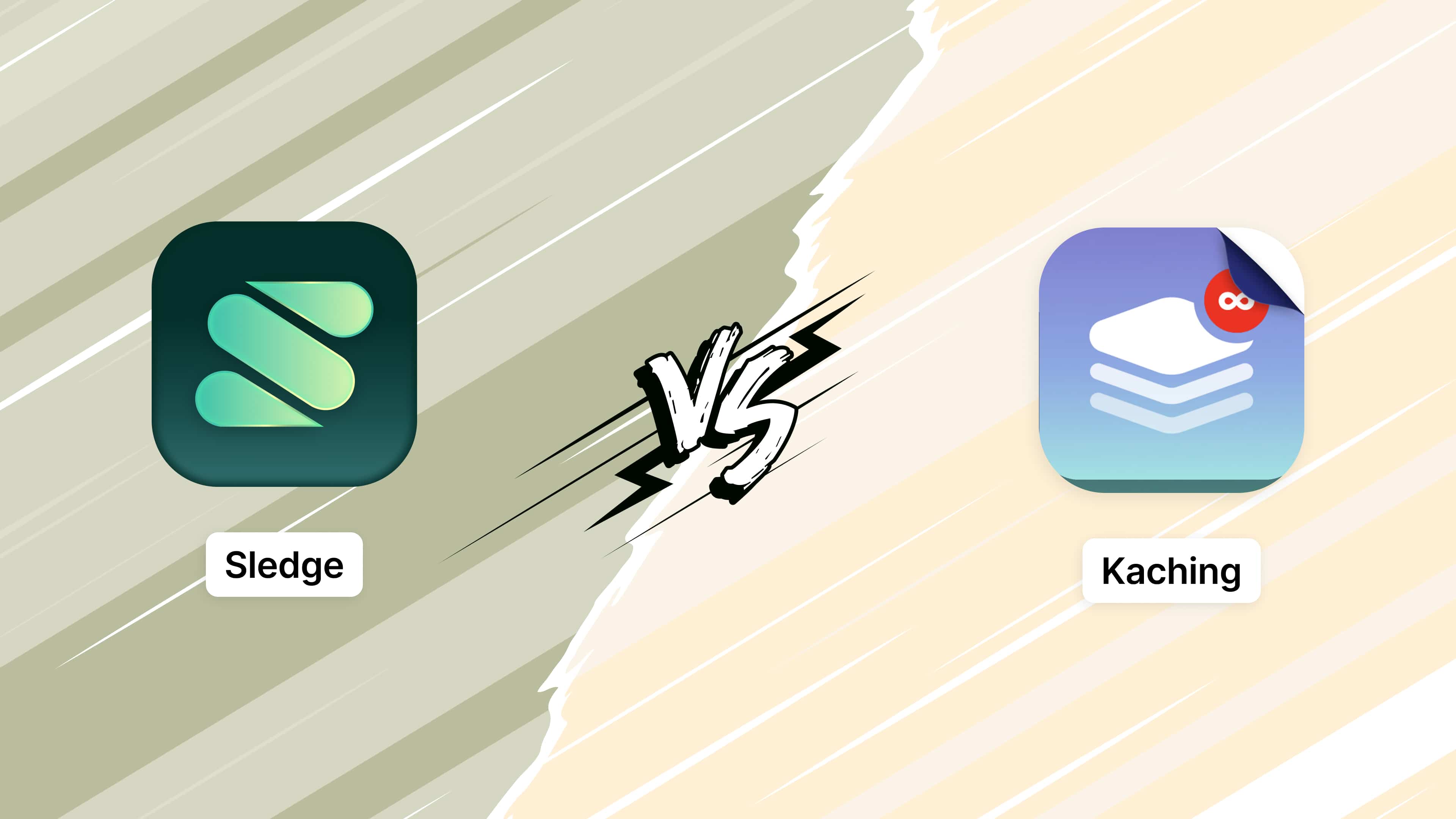 The Sledge and Kaching Bundles app icons facing each other across a split background.