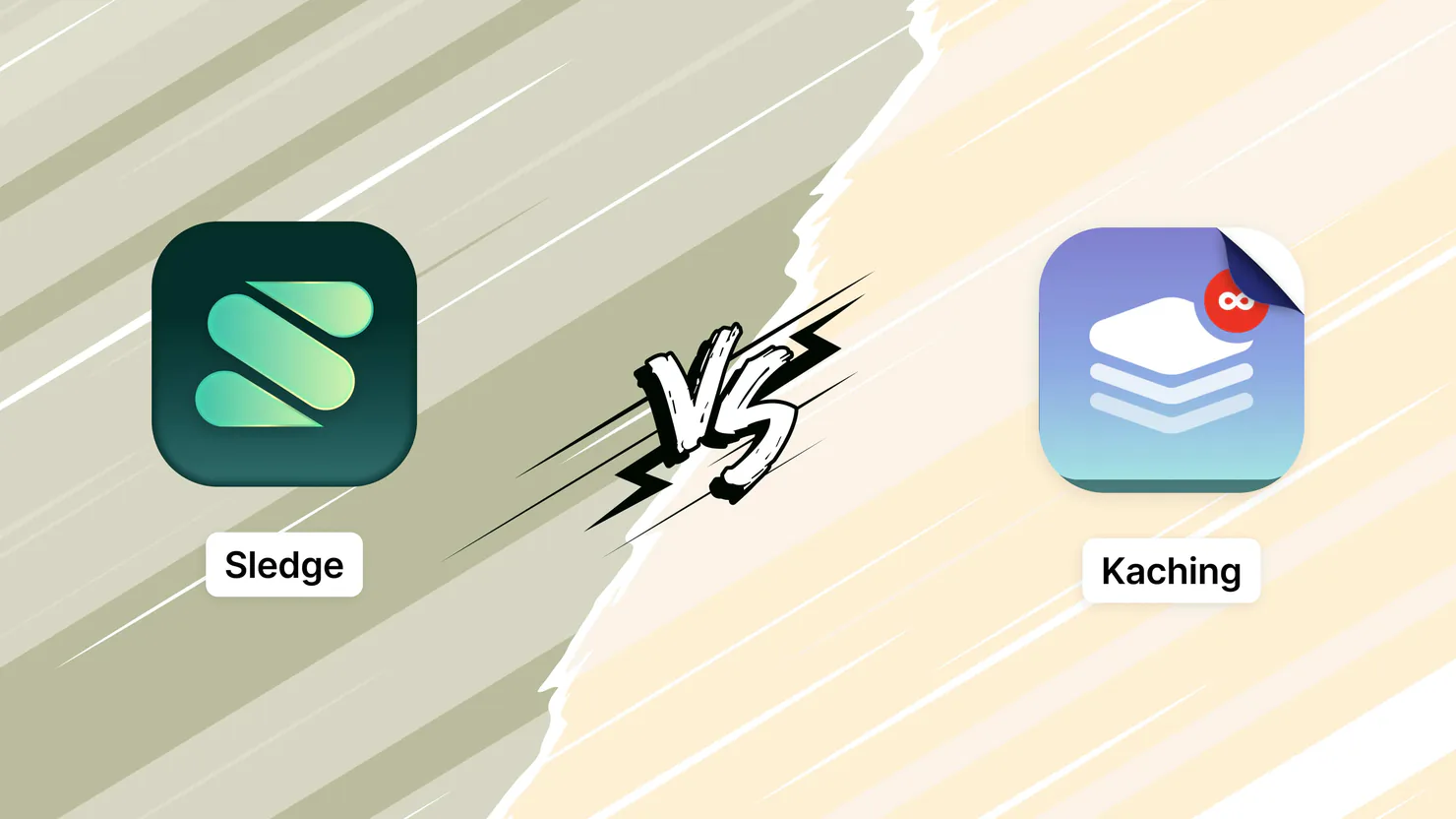 The Sledge and Kaching Bundles app icons facing each other across a split background.