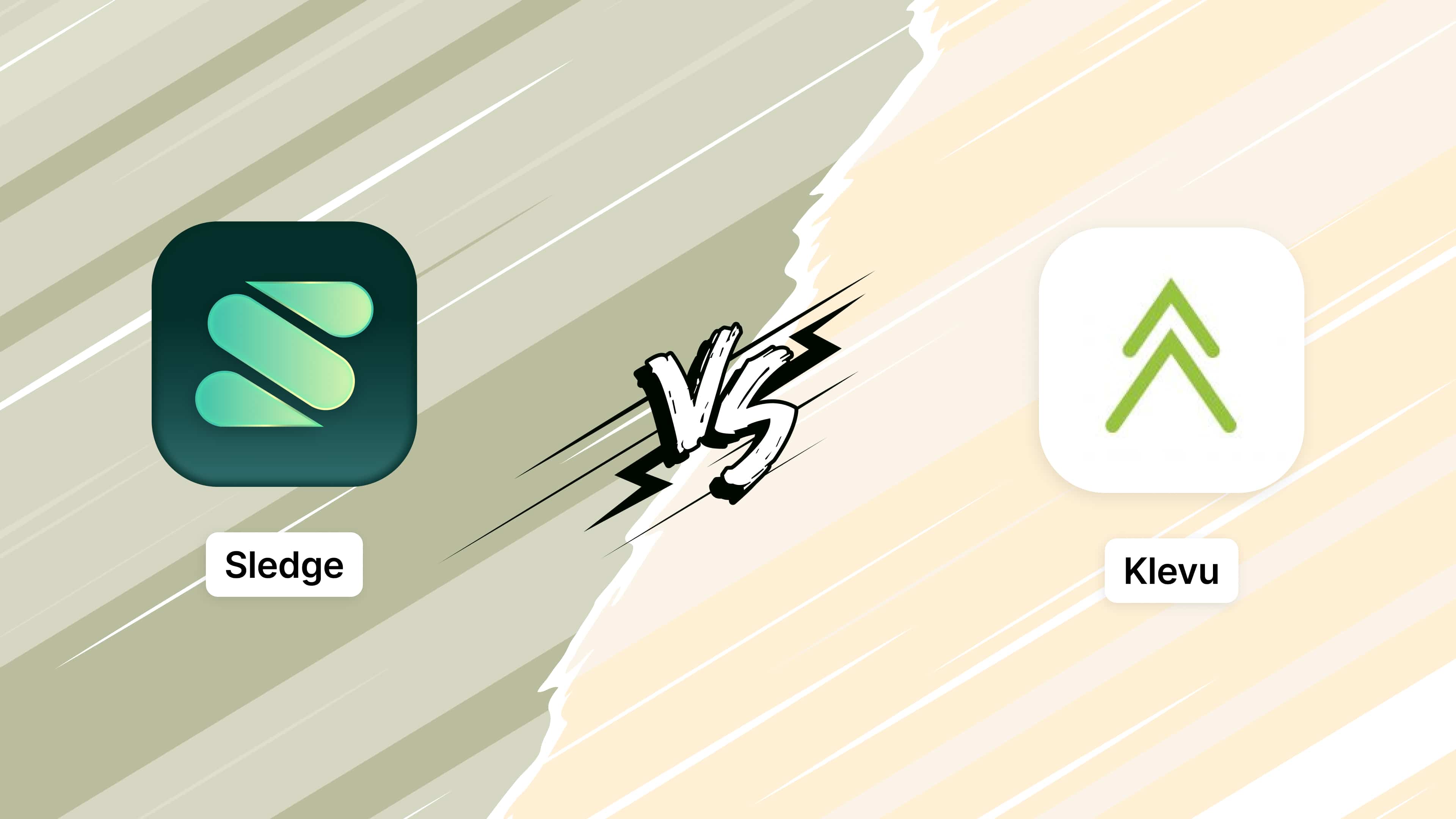 The Sledge and Klevu app icons facing each other across a split background.
