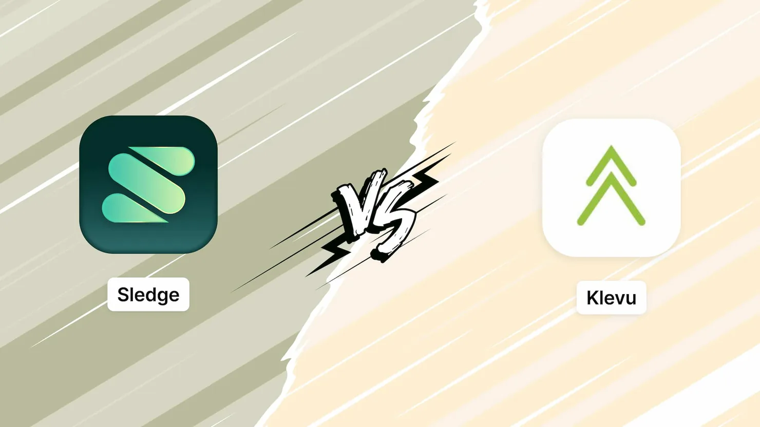 The Sledge and Klevu app icons facing each other across a split background.