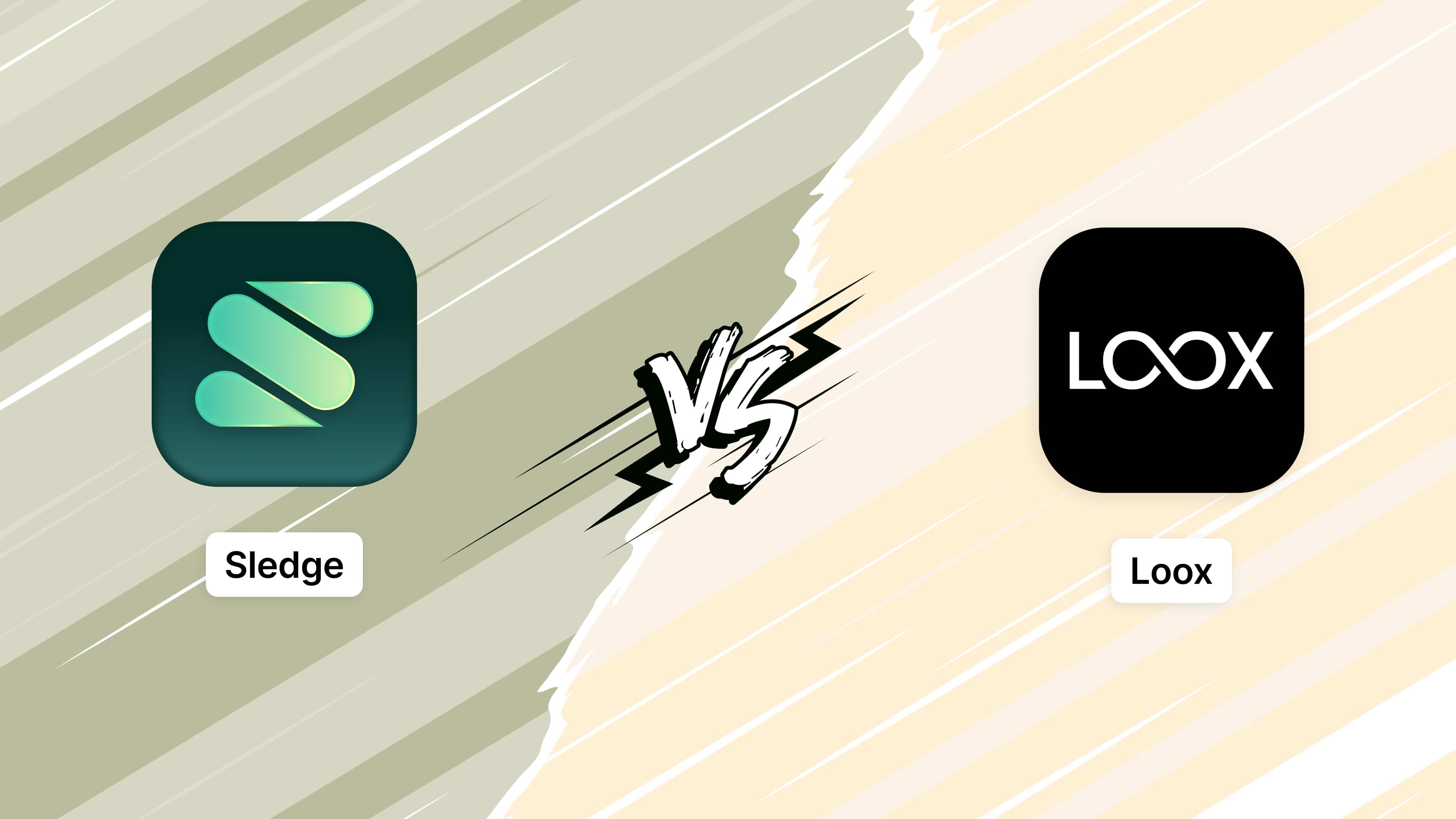 The Sledge and Loox app icons facing each other across a split background.