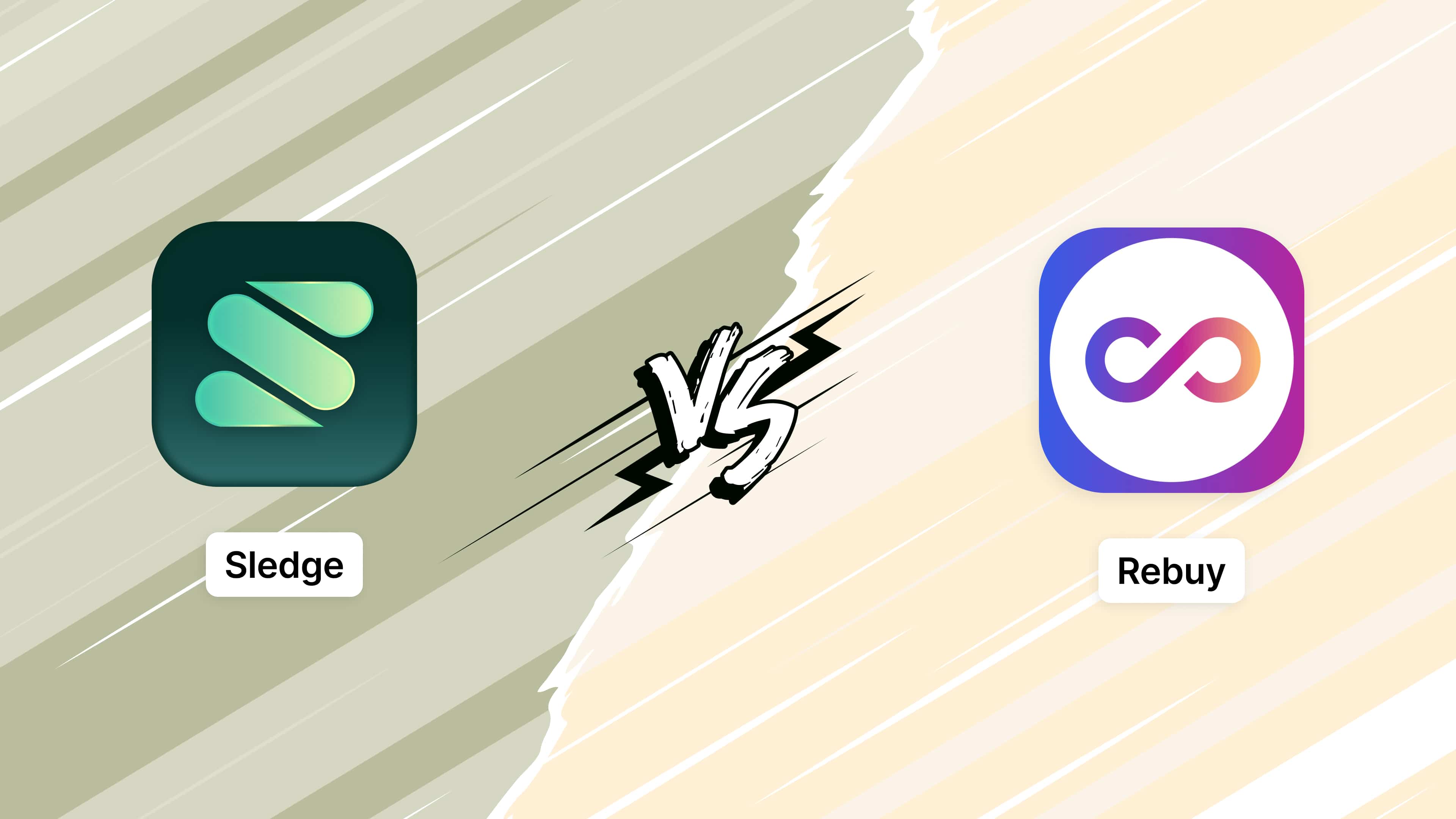 The Sledge and Rebuy app icons facing each other across a split background.