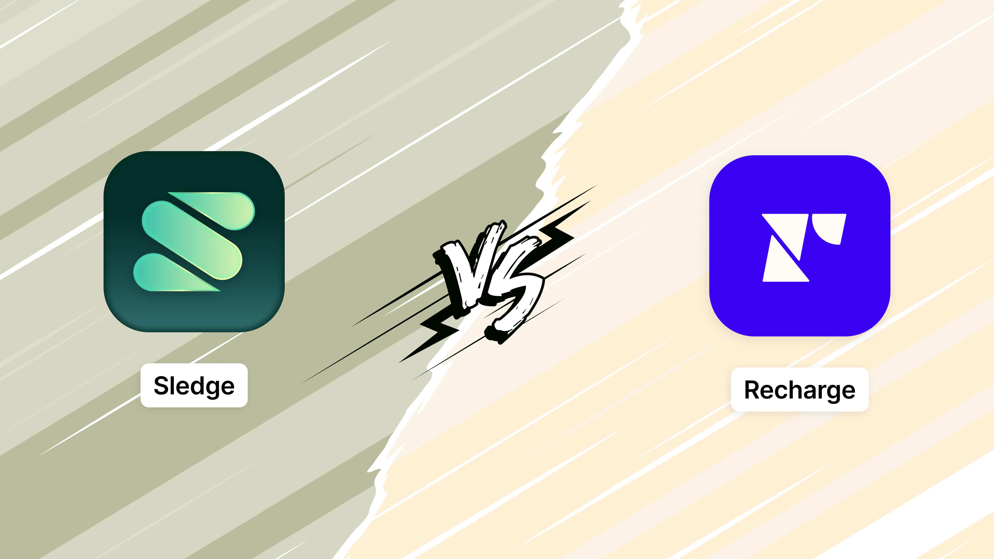 The Sledge and Recharge app icons facing each other across a split background.