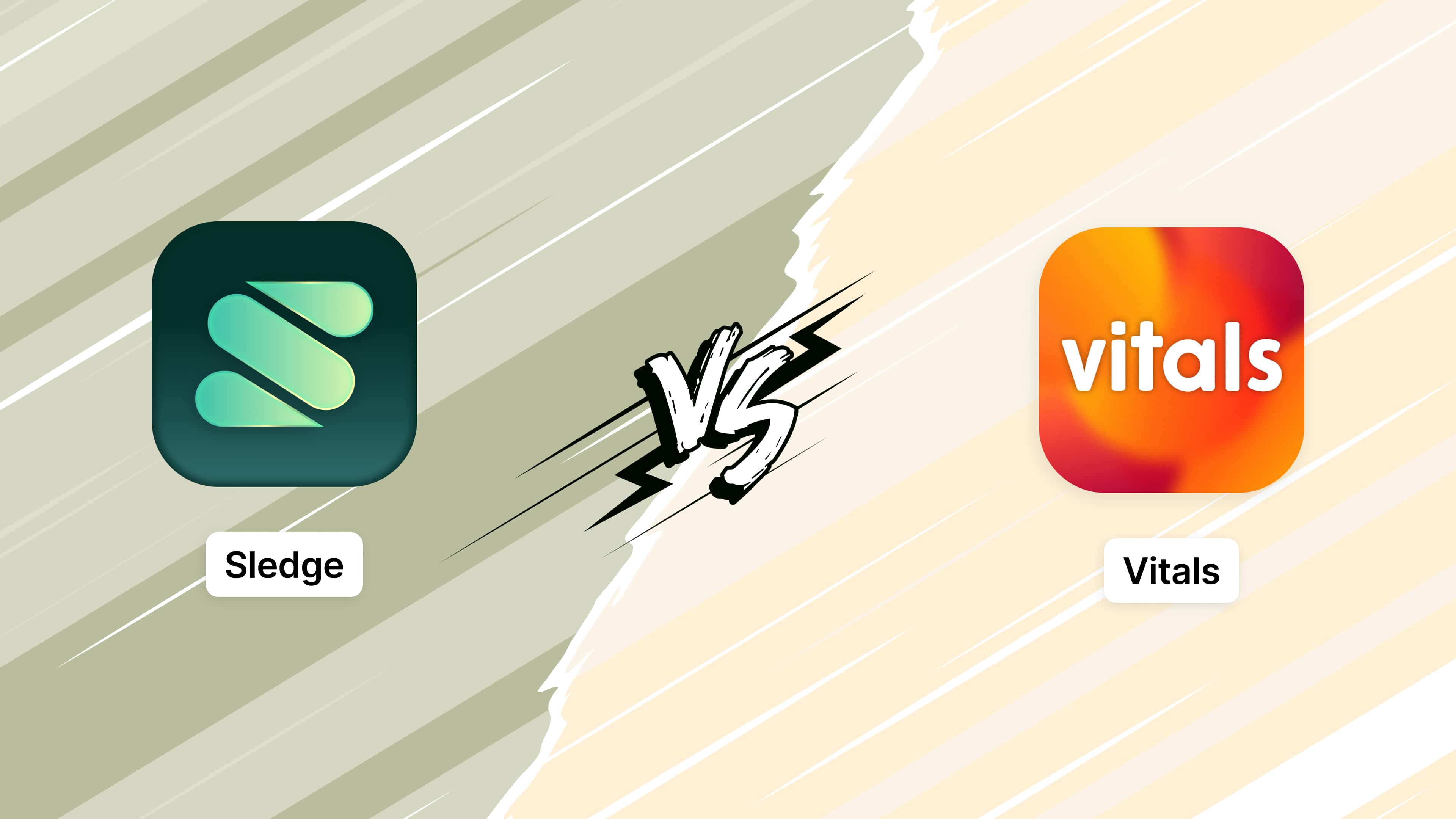 The Sledge and Vitals app icons facing each other across a split background.