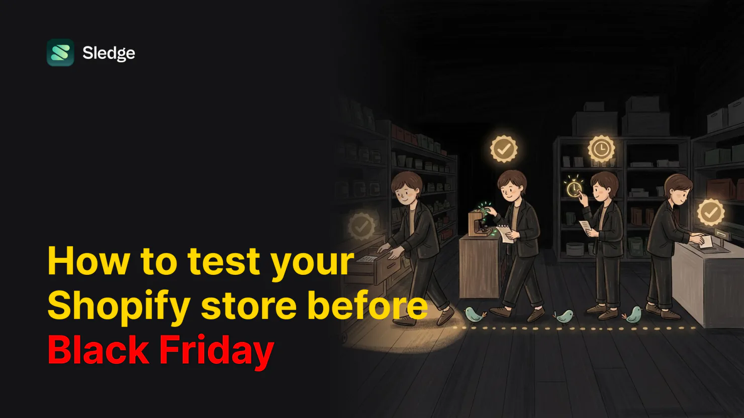 A shopkeeper checks a row of levers against a checklist by lamplight, a teal bird perched on one lever mid-pull, a single switch still marked with a question mark.