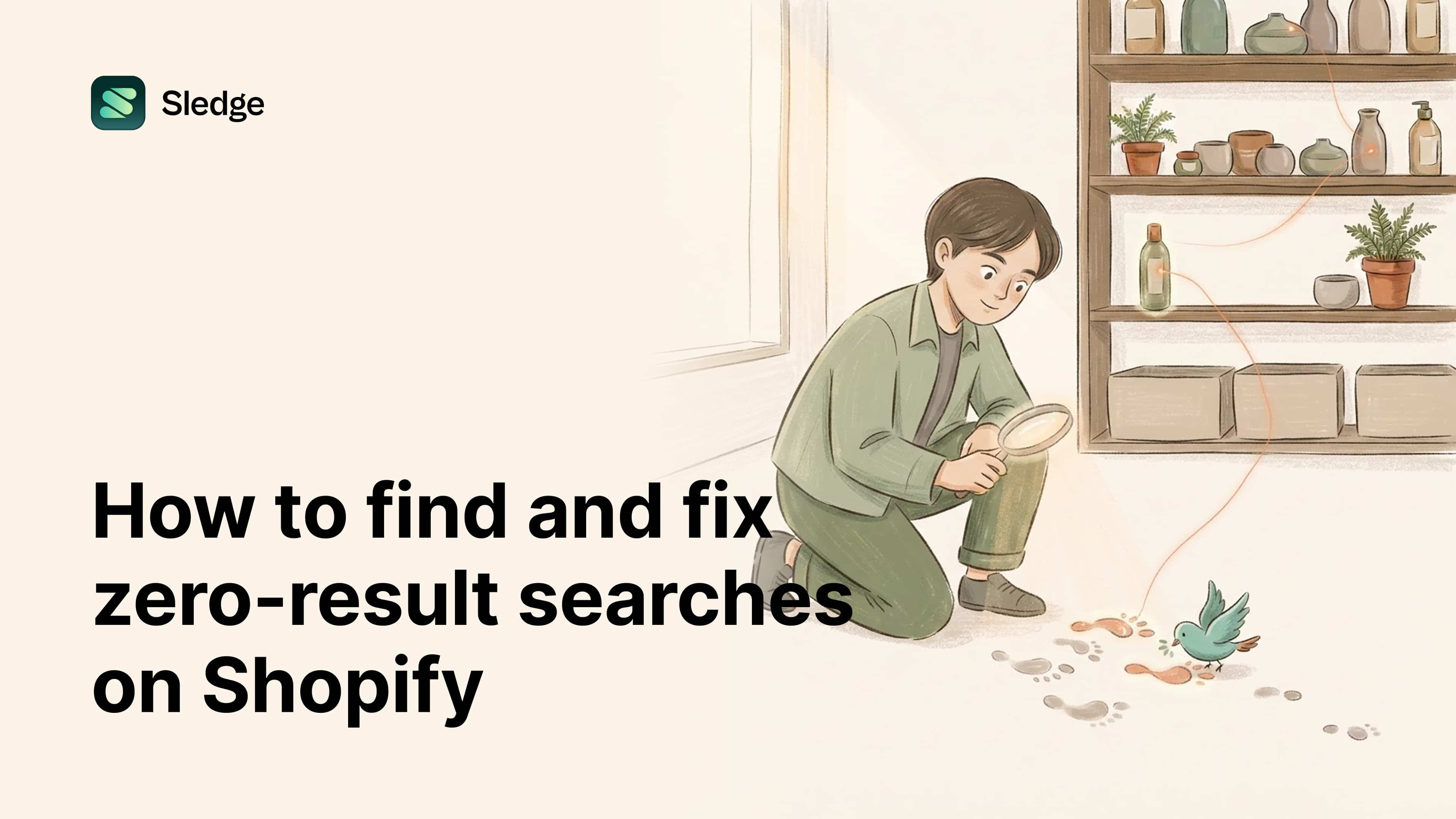 Illustrated figure with a magnifying glass tracing footprints and a thread back to a glowing bottle on a shelf.